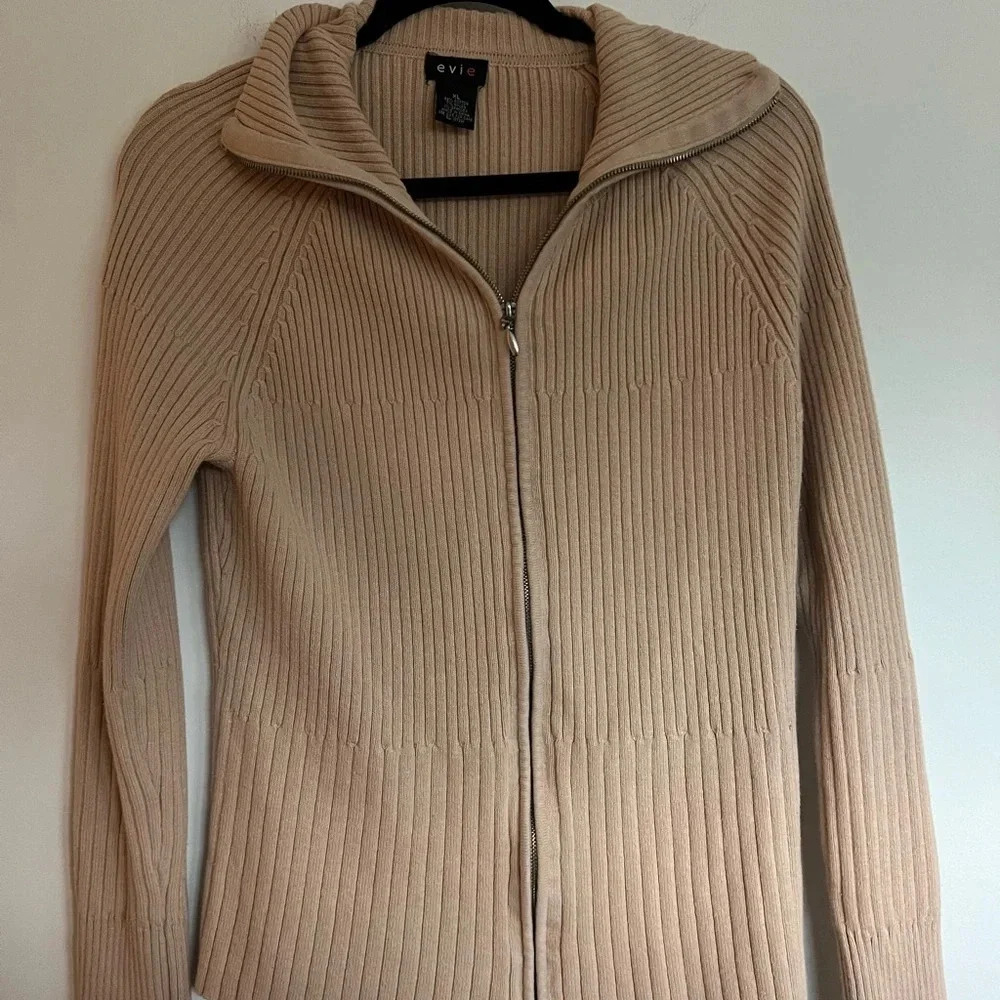 Vintage Ribbed Zip-Up Cardigan Jacket by Evie (XL) - Picture 4 of 4